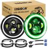 RIGIDON 2x 7 pollici 50W 5000lm fari led con anello di montaggio, verde DRL | rotonde, 4 modalità di Illuminazione, abbaglianti/anabbaglianti, anteriore faro lampada, luci per wrangler JK TJ LJ CJ Hummer