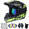 MRDEAR Casco Motocross Integrale Uomo, Nero/ Rockstar, Occhiali/ Guanti/ Passamontagna/ Rete Elastica Moto, Adulto Casco Moto Cross Enduro MTB Offroad Downhill Sport,M