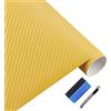 NewL Pellicola in vinile 3D in fibra di carbonio, con rilascio d'aria, pellicola adesiva senza bolle, con accessorio di montaggio 5 cm x 900 cm, colore giallo