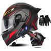 SONGDIQI Casco Modulare Moto Bluetooth Integrato, Casco Moto con Integrale con Doppia Visiera, Casco Integrato Apribile Omologati ECE(C4,L(59~60cm))