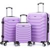 R.Leone Valigia da 1 Fino a Set 4 bagaglio EasyJet 45X36X20cm, media, grande e Beauty case Trolley Rigido 8 ruote max capienza in ABS 2026 (Lilla, Set 3 XS M L)