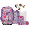 ergobag pack set Zaino scolastico ergonomico e flessibile, 6 pezzi, per la prima elementare Flower PowBear - Lilla