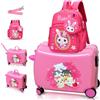 R.Leone Valigia Cavalcabile per Bambini Ryanair 55x40x20 cm + 30x23x14 cm Set 2 Pezzi Trolley Bagaglio a mano 4 Ruote e Zaino 311 (Gatto Coniglio, Valigia 55x40x20cm+Zaino)