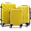 R.Leone Valigia da 1 pezzo Fino a Set 4 Trolley Rigido grande, medio, bagaglio a mano adatto Ryanair 55x40x20cm e beauty case 8 ruote in ABS 2092 (Giallo, Set 3 S M L)
