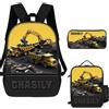 ASD Jewerly 3Pcs Set personalizzato ingegneria veicoli a tema zaino borsa regalo, nome personalizzato costruzione veicoli a tema escavatore camion stampa zaino casual laptop daypack borsa (style02)