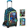 PRESTIGE & DELUXE Trolley Scuola Jack 3 Ruote staccabile Led Look Drago, 3 in 1 per Scuola Elementare Bambino + Astuccio 3 zip con cancelleria + Diario 2025/2026 + 7 penne cancellabili e portachiave fischietto