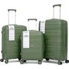 R.Leone Valigia da 1 Fino a Set 3 Bagaglio mano 55x40x20 Ryanair Medio Grande Ultra Strong Antiurto Resistente Trolley rigido leggero 8 ruote in Polipropilene 9180 (Verde Militare, Set 3 Pezzi S M L)