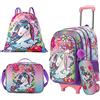 HTgroce Zaino Trolley Scuola Elementare e Media Unicorno Per Ragazze Con Sacca Sportiva, Astuccio, Borsa Pranzo, Ciondolo Palla 5 in 1