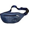 Dienbona Marsupio vintage in vera pelle con portachiavi, tracolla regolabile, tasche con cerniera da viaggio, zaino a tracolla, zaino in pelle bovina, Navy, Height 4.75in, Width 12in, Depth 4in