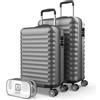NUMADA NEWTECK-Set di valigie da viaggio 2 pezzi, valigia medie 63 x 39,5 x 26,8 cm, Bagaglio a mano 53 x 33,5 x 22 cm. Rigide, ABS, resistenti e leggere con 4 ruote doppie e lucchetto combinazione laterale