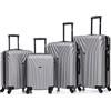 R.Leone Valigia da 1 Fino a Set 4 Trolley Rigido grande, medio, bagaglio a mano e bagaglio EasyJet 45X36X20cm 4 ruote in ABS 9002 (Argento, Set 4 Pezzi XS S M L)