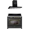 GURARI Fornello a induzione E 913 RU BL+ GCH F 462 BL 9 Prime, Retro Range Cooker 90 cm/FLEX ZONEN/5 zone/121L + cappa aspirante 90 cm