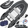 KESSER Gommone da 3,20 m, per 4 persone, adatto per il tempo libero, barca a motore, barca da pesca, con 2 pance, set di riparazione e borsa gonfiabile in PVC (antracite)