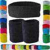 Generico Set di 1x Fascetta Testa + Coppia di 2x Polsini Tennis in Spugna per Uomo Donna Bambini da Polso Fascia Capelli Traspirante Parasudore Sudore Assorbente Myrtle Beach (GIALLO ACCESO)