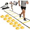 ZEMBSOYA Accessori per allenamento da calcio con scala di coordinazione da 6 m, paracadute, set completo di attrezzature per l'allenamento per bambini e adulti
