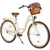 Balticuz OU Bicicletta comfort con cestino di vimini, bicicletta olandese da donna, City bike, beige marrone, 1 marcia, 28 pollici