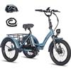 Fafrees F20 Mate Triciclo Elettrico a 3 Ruote, Bici Elettrica Pieghevole, 48V 18,2Ah, Autonomia 70 km, Pneumatici Fat 20x3,0 (Nero+cestello anteriore)