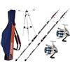 Generico Kit Surfcasting 2 x Canna Shizuka SH1600 220 gr 4.20 mt + 2 x Mulinello Trabucco Dayton SW 6500 + Fodero Lineaeffe 175 cm Pro Cordura + Tripode Surfcasting 180 cm regolabile