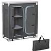Outsunny Cucina da Campeggio Doppio Armadietto, 3 Mensole e Sacca di Trasporto, Telaio Alluminio 96Lx49.5Px104cm Grigio