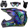 HNGKGJBL Casco Per ATV Per Bambini Omologato DOT con Visiera, Per Moto da Cross Elettrica Per Bambini Dagli 8 Ai 14 Anni, Casco Per Moto da Cross Per Ragazzi con Occhiali, Guanti E Maschera(905 Asian claw Q,M(