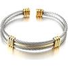 COOLSTEELANDBEYOND Regolabile EBracciale da Uomo Donna, Braccialetto del Polsino, Acciaio Inossidabile, Cavo Intrecciato, Argento Oro