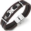 COOLSTEELANDBEYOND Tre File Infinito Amore Eterno Numero 8 Intrecciata Marrone Nero Bracciale di Cuoio da Uomo Donna, Braccialetto Pelle