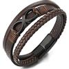 COOLSTEELANDBEYOND Uomo Donna Nero Infinito Amore Eterno Numero 8 Tre Filoni Marrone Intrecciata Bracciale di Cuoio, Braccialetto Pellei