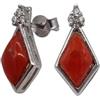 Sicilia Bedda - Orecchini in Corallo Rosso del Mediterraneo - Argento 925 - Prodotto Realizzato a Mano (Rombo con Zircone Singolo Argento)