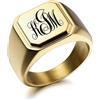 MeMeDIY Personalizzato Incisione Monogramma Lettera Anello con Sigillo per Gli Uomini Donne Custom in Acciaio Inox Nuziale Anello con Regolatori di Dimensione Dell'anello(Colore Oro Dimensione 7)