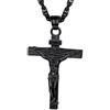 PROSTEEL Collana Pendente Crocifisso Cindolo di Croce Gesù INRI Cristo, Acciaio Inossidabile, Catena Regolabile, Gioiello Cristiano Religioso, Nero (Confezione Regalo)