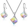 Uloveido ragazza Spazio cubo oesterreichisch cristallo gancio orecchini e collana arcobaleno Set per le donne - argento sterling 925 matrimonio Engagement Set di gioielli Box Confezione y418 e Argento