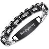OTXIXTO Bracciali ID Personalizzato per Uomo/Donna Bracciale Maglie in Acciaio Inossidabile con Nome/Data Bracciale Personalizzato con Targhetta in Nero con 20.3cm Catena Bizantina Nero & Argento