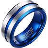 PAURO Uomo Tungsteno 8mm Anello Scanalato Centro Finitura Lucida Comfort Fit Misura Argento Blu 25