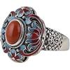 ForFox Anello Fiore di Loto smaltato in Argento Sterling 925 con Giada Rossa per Donna Aperto Regolabile