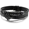 Ayoiow Bracciale Argento E Pelle Nero, 21.5cm Bracciale Nero A 3 Strati con Foglie Uomo Bracciale