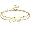 MMXX Bracciale con Nome Personalizzato o Cavigliera per Donna Bracciali Personalizzati con Targhetta in Oro/Argento/Oro Rosa con Pietra Portafortuna Regalo per Madre Fidanzata Figlia - B1