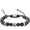 Gerba Bracciale Gerba con filo macramè realizzato a mano con pietre Labradorita sfaccettata, Occhio di tigre, Sodalite 8mm, Logo e componenti in Argento 925.Mylos.