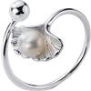 Helen de Lete Anello regolabile in argento Sterling S925 con elegante perla su foglia di ginkgo
