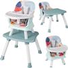 COSTWAY 6 in 1 Seggiolone Pappa per Bambini, Seggiolone per Neonati Convertibile, con Vassoio Rimovibile e Regolabile, Imbracatura a 5 Punti, Tavolo per Costruzioni, per Bambini 6+Mesi (Colorato)