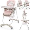 COSTWAY Seggiolone Pappa per Bambini e Neonati, Seggiolone Pieghevole Multifunzione con Ruote, Altezza Regolabile, Poggiapiedi e Schienale, Vassoio Rimovibile, per 6-36 Mesi (Rosa)