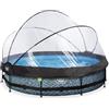 EXIT Stone pool ø360x76cm with dome and filter pump - grey Piscina con bordi Piscina rotonda 6125 L Grigio