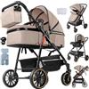 Magic ZC Passeggino Trio, Passeggino 3 in 1 con Doppia Modalità Push Reversibile, Trio Neonati con Grande Navicella, Carrozzina per Neonati in Alluminio Pieghevole (V8 Khaki)