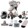 Prokoke Passeggino Trio, Passeggino 3 in 1 Design Pieghevole in Un Clic, Trio Passeggini Neonati con Due Modi Reversibili per Spingere, Tris con Lega di Alluminio a Cornice (225 Light Grey)
