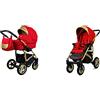 BabyLux Gold Lux Passeggino 2in1 Deep e Passeggino con Accessori Regolabile e Pieghevole Costruzione in Alluminio Leggero 2 Opzioni di Montaggio Ruote Impenetrabili Scarlet Gold Frame