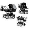 Sojan Passeggino gemellare 3 in 1. Passeggino e accessori in 3 pezzi: 2 navicelle + 2 passeggini + 2 ovetti + accessori. BBtwin DUET TRIO graphite