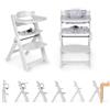 Ms BabyWorld Seggiolone PIEGHEVOLE Full per bambini in legno, completamente pieghevole, evolutivo, seggiolone, ergonomico, regolabile, sicuro, (Bianco/Grigio)