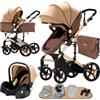 Nine point nine Trio Passeggino Neonati, Passeggino 3 in 1 con Doppia Modalità Spinta Reversibile, Carrozzina per Neonati con Grande Nacelle, Passeggino Trio con Telaio in Alluminio (588 Khaki)