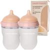 HappyMami, Set 2 Biberons su Misura con Tettarella in Silicone Medico, senza BPA, doppio Sistema Anticolica, Lavabile in Lavastoviglie, adatto a ogni tipo di Allattamento. (Rosa 250 ml)