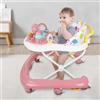 HUOLE Girello Bambino Primi Passi per Bambini da 6 Mesi a 15 kg, Regolabile in Altezza, girello pieghevole per bambini con vassoio di gioco interattivo con suoni, 62 * 68 * 36-81cm - Rosa