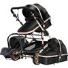 Magic ZC Passeggino Trio, Passeggino 3 in 1 con Spinta Reversibile a Due Vie, Trio Passeggini Neonati con Accessori, Carrozzina per Neonati con Design Portatile Pieghevole Un Clic (739 Black Gold)